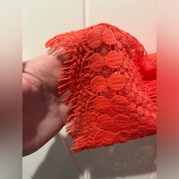 Laura Plus Coral Overlay Shear Lace shift dress with 3/4 length Boho fringe - Picture 5 of 12